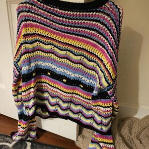 Multicolor Striped Crochet Women's Sweater